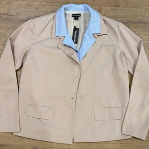 PrettyLittleThing Beige Blazer with Light Blue Stripe Collar